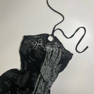 y2k graphic halter mini dress